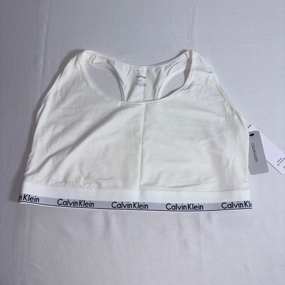 Calvin Klein Bralette 3X White NEW Unlined Racerback Logo Band QF5116-100